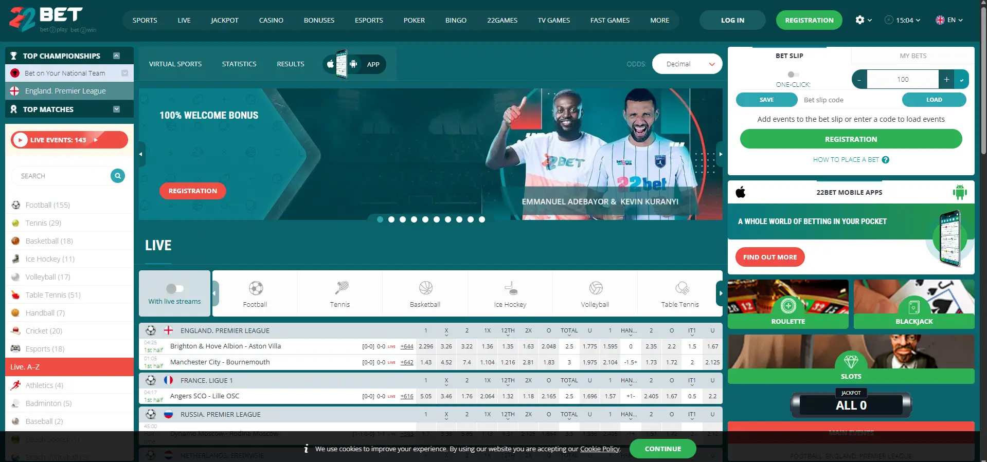 22bet Casino screen